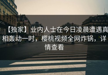 【独家】业内人士在今日凌晨遭遇真相轰动一时，樱桃视频全网炸锅，详情查看