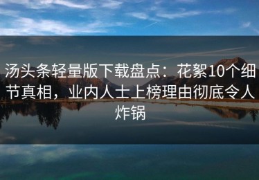 汤头条轻量版下载盘点：花絮10个细节真相，业内人士上榜理由彻底令人炸锅