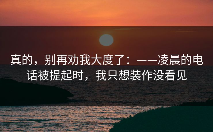 真的,别再劝我大度了:——凌晨的电话被提起时,我只想装作没看见 真的,别再劝我大度了:——凌晨的电话被提起时,我只想装作没看见